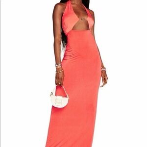 Elegant Coral Halter Maxi Dress